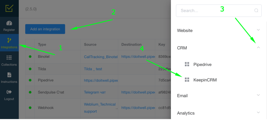 Connection to KeepinCRM